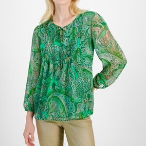 NWT Tommy Hilfiger Women’s‎ Pintuck Pleat Paisley Blouse Size XL